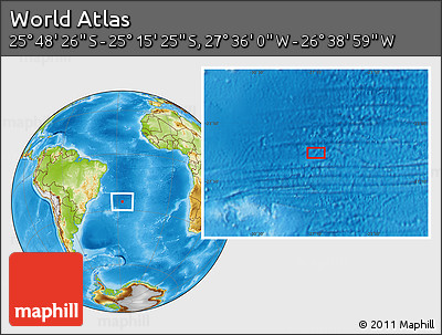 Physical Location Map of the Area around 25° 31' 56" S, 27° 7' 30" W