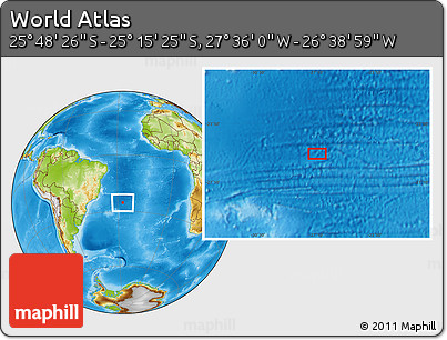 Physical Location Map of the Area around 25° 31' 56" S, 27° 7' 30" W