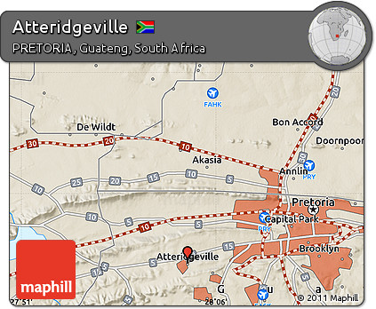 Shaded Relief Map of Atteridgeville