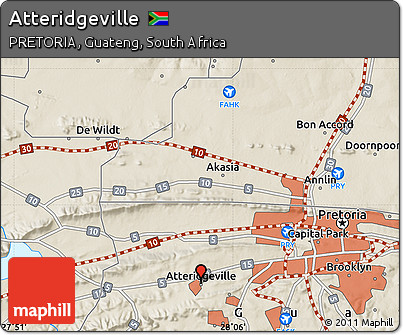 Shaded Relief Map of Atteridgeville