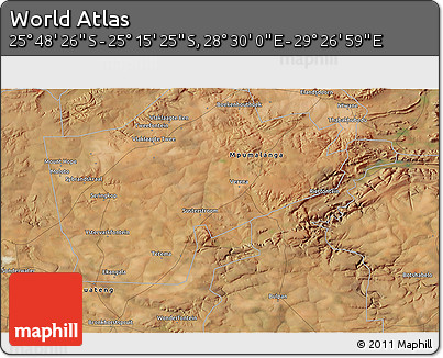 Satellite 3D Map of the Area around 25° 31' 56" S, 28° 58' 30" E