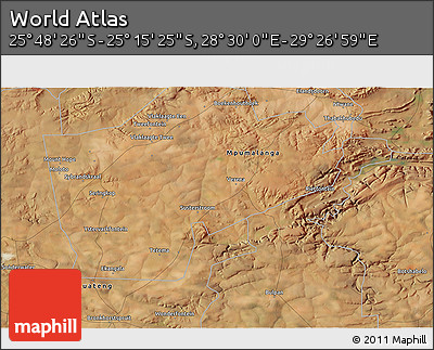 Satellite 3D Map of the Area around 25° 31' 56" S, 28° 58' 30" E