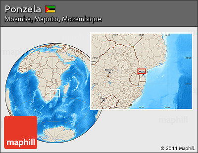 Shaded Relief Location Map of Ponzela