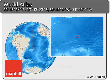 Shaded Relief Location Map of the Area around 25° 31' 56" S, 32° 13' 30" W