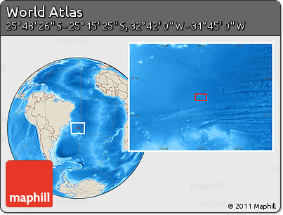 Shaded Relief Location Map of the Area around 25° 31' 56" S, 32° 13' 30" W