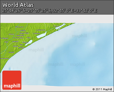Physical 3D Map of the Area around 25° 31' 56" S, 33° 13' 30" E