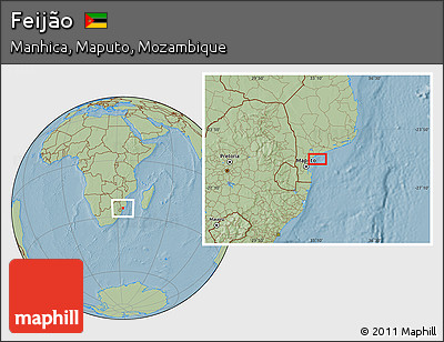 Savanna Style Location Map of Feijão, hill shading