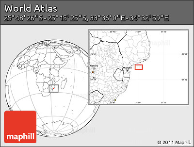 Blank Location Map of the Area around 25° 31' 56" S, 34° 4' 30" E
