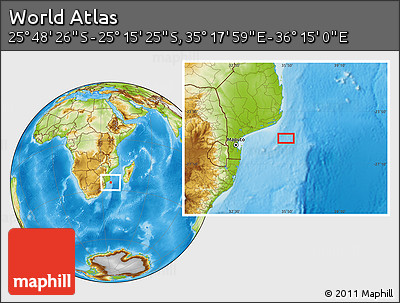 Physical Location Map of the Area around 25° 31' 56" S, 35° 46' 29" E