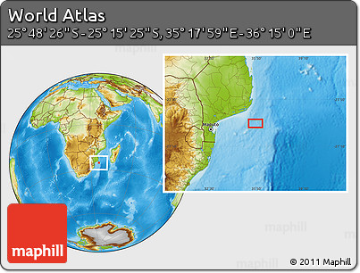 Physical Location Map of the Area around 25° 31' 56" S, 35° 46' 29" E