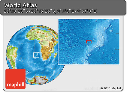 Physical Location Map of the Area around 25° 31' 56" S, 3° 28' 30" E
