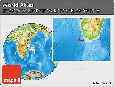 Physical Location Map of the Area around 25° 31' 56" S, 43° 25' 29" E