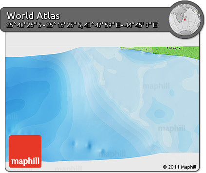 Political 3D Map of the Area around 25° 31' 56" S, 44° 16' 29" E