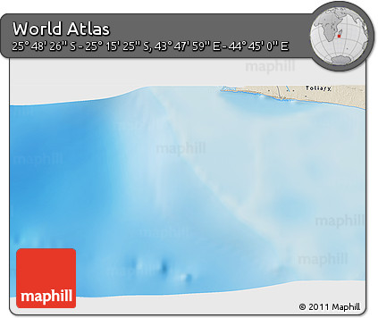 Shaded Relief 3D Map of the Area around 25° 31' 56" S, 44° 16' 29" E