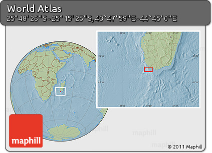 Savanna Style Location Map of the Area around 25° 31' 56" S, 44° 16' 29" E, hill shading