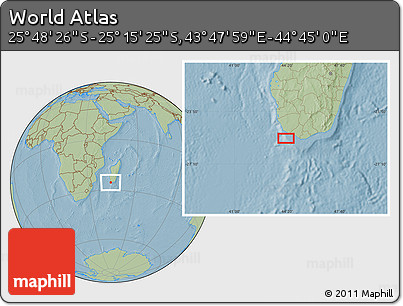 Savanna Style Location Map of the Area around 25° 31' 56" S, 44° 16' 29" E, hill shading