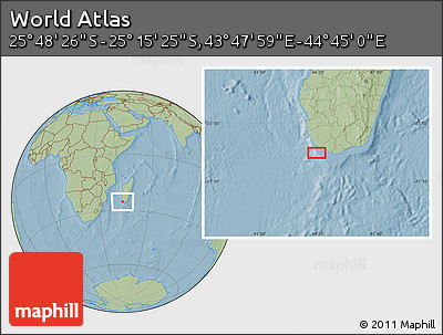 Savanna Style Location Map of the Area around 25° 31' 56" S, 44° 16' 29" E, hill shading