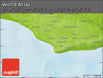 Physical Map of the Area around 25° 31' 56" S, 45° 7' 30" E