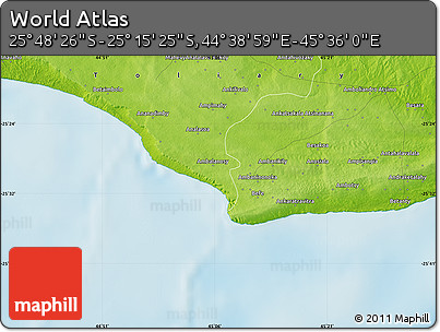Physical Map of the Area around 25° 31' 56" S, 45° 7' 30" E