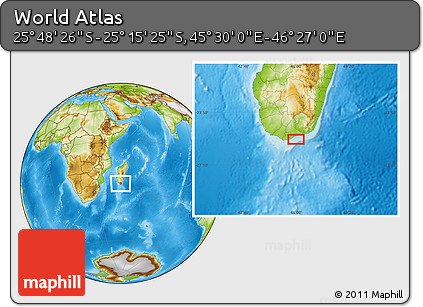 Physical Location Map of the Area around 25° 31' 56" S, 45° 58' 30" E