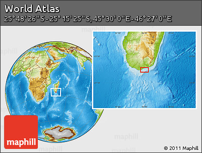 Physical Location Map of the Area around 25° 31' 56" S, 45° 58' 30" E