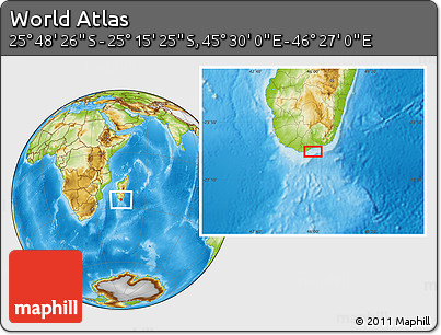 Physical Location Map of the Area around 25° 31' 56" S, 45° 58' 30" E