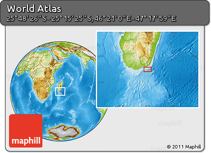 Physical Location Map of the Area around 25° 31' 56" S, 46° 49' 30" E