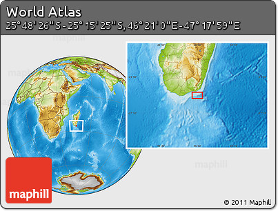 Physical Location Map of the Area around 25° 31' 56" S, 46° 49' 30" E