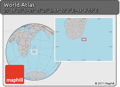 Gray Location Map of the Area around 25° 31' 56" S, 47° 40' 29" E
