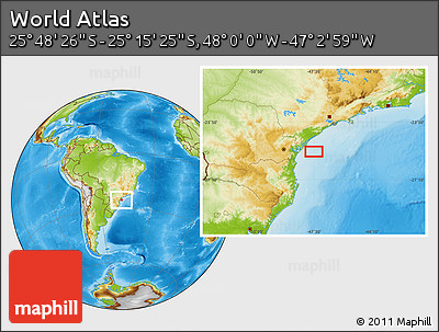 Physical Location Map of the Area around 25° 31' 56" S, 47° 31' 29" W