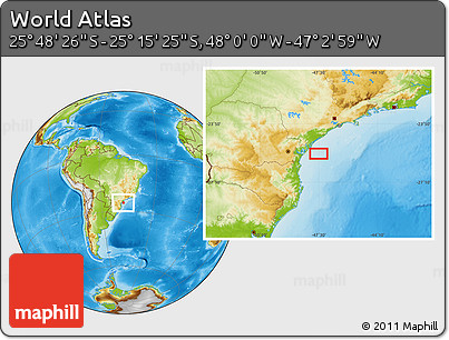 Physical Location Map of the Area around 25° 31' 56" S, 47° 31' 29" W