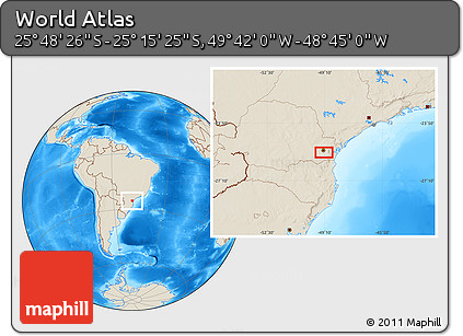 Shaded Relief Location Map of the Area around 25° 31' 56" S, 49° 13' 30" W