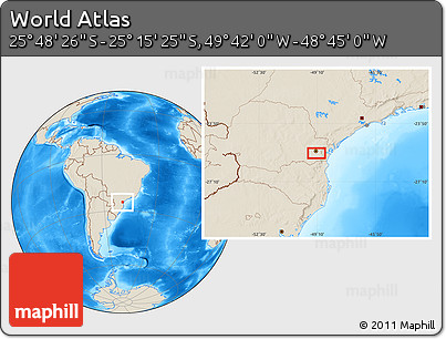 Shaded Relief Location Map of the Area around 25° 31' 56" S, 49° 13' 30" W