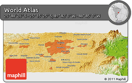 Physical Panoramic Map of the Area around 25° 31' 56" S, 49° 13' 30" W