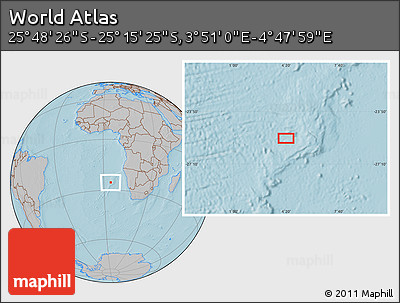 Gray Location Map of the Area around 25° 31' 56" S, 4° 19' 30" E, hill shading