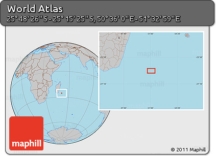 Gray Location Map of the Area around 25° 31' 56" S, 51° 4' 30" E