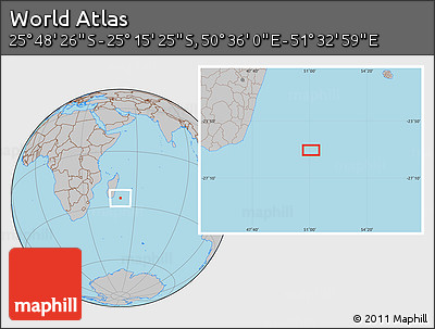 Gray Location Map of the Area around 25° 31' 56" S, 51° 4' 30" E
