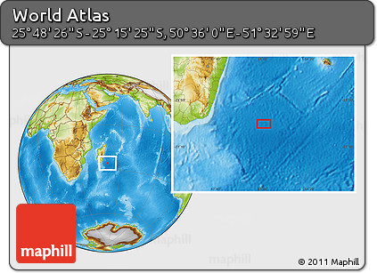 Physical Location Map of the Area around 25° 31' 56" S, 51° 4' 30" E