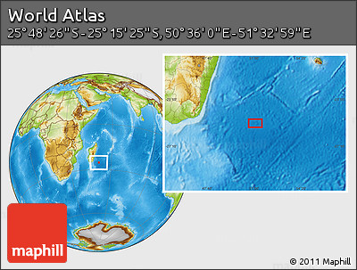 Physical Location Map of the Area around 25° 31' 56" S, 51° 4' 30" E
