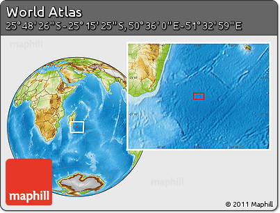 Physical Location Map of the Area around 25° 31' 56" S, 51° 4' 30" E