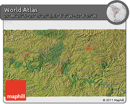 Satellite 3D Map of the Area around 25° 31' 56" S, 52° 37' 30" W