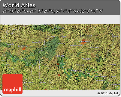 Satellite 3D Map of the Area around 25° 31' 56" S, 52° 37' 30" W