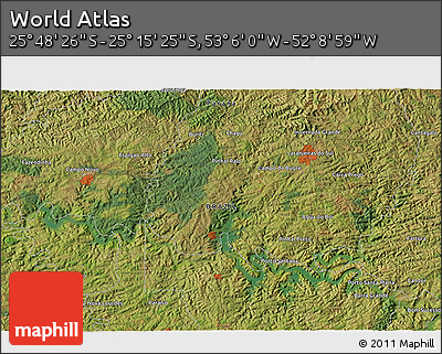 Satellite 3D Map of the Area around 25° 31' 56" S, 52° 37' 30" W