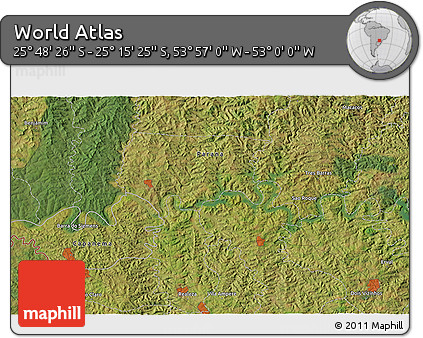 Satellite 3D Map of the Area around 25° 31' 56" S, 53° 28' 30" W