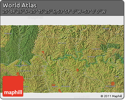 Satellite 3D Map of the Area around 25° 31' 56" S, 53° 28' 30" W