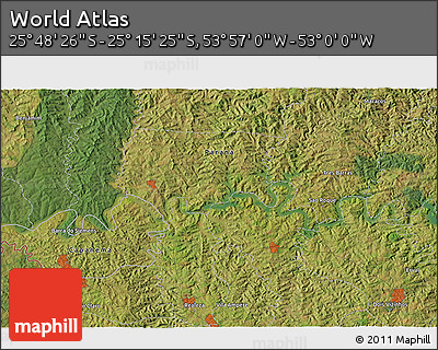 Satellite 3D Map of the Area around 25° 31' 56" S, 53° 28' 30" W