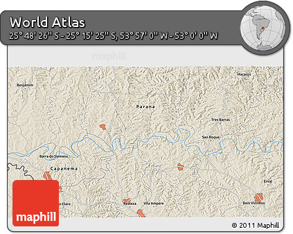 Shaded Relief 3D Map of the Area around 25° 31' 56" S, 53° 28' 30" W