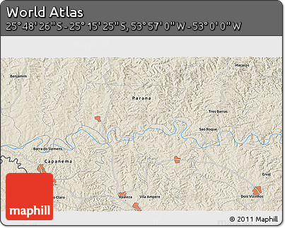 Shaded Relief 3D Map of the Area around 25° 31' 56" S, 53° 28' 30" W