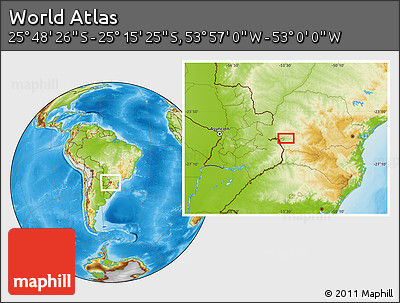Physical Location Map of the Area around 25° 31' 56" S, 53° 28' 30" W