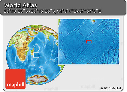 Physical Location Map of the Area around 25° 31' 56" S, 54° 28' 30" E